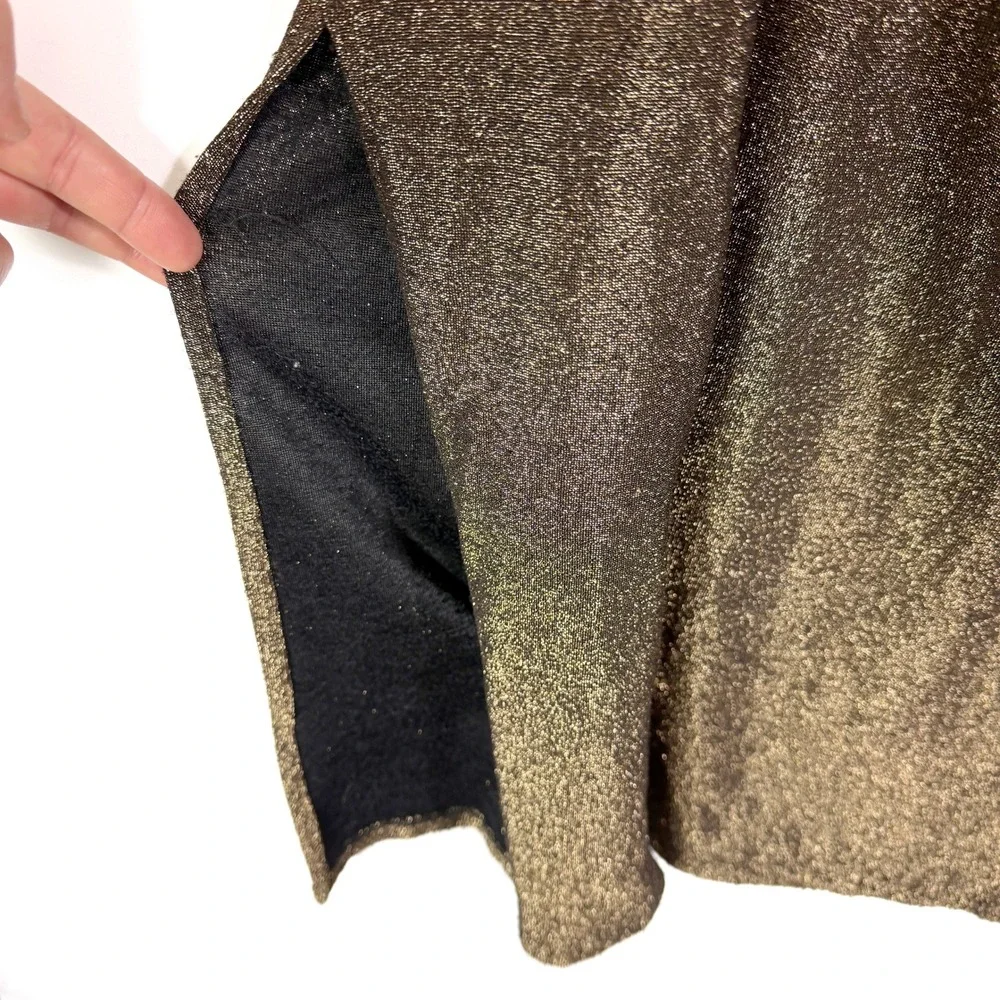 Ramy Brook Amarilys Dress Metallic Gold Shimmer Mock Neck Ruched Midi Sz L - Picture 15 of 15